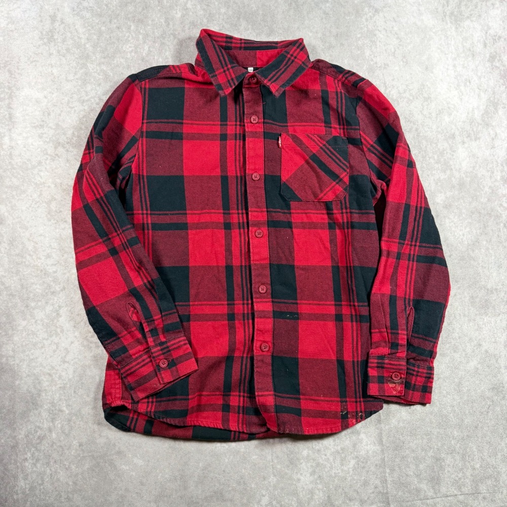 Levi's Kids Size 10/12 Red Black Buffalo Plaid Flannel Button Down Shirt